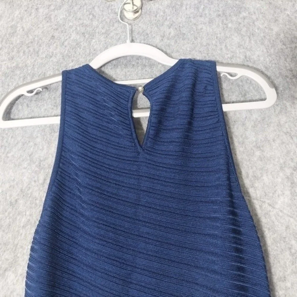 White House Black Market Top S Blue Asymmetric Mix Media Knit Chiffon Sleeveless